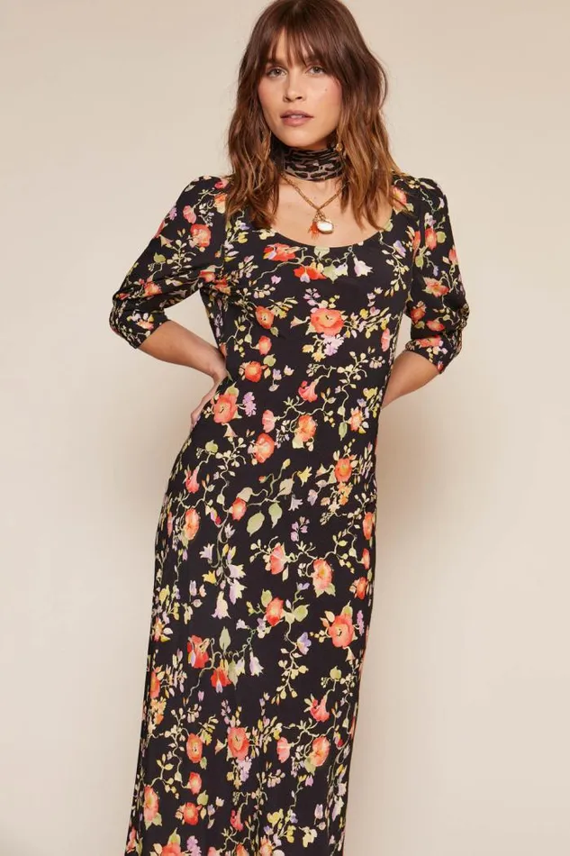 Rixo Dresses Women Oleander Midi Dress Waterblossom Noir
