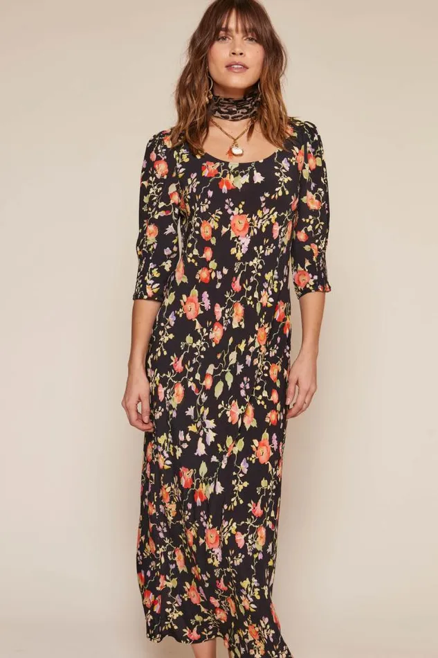 Rixo Dresses Women Oleander Midi Dress Waterblossom Noir