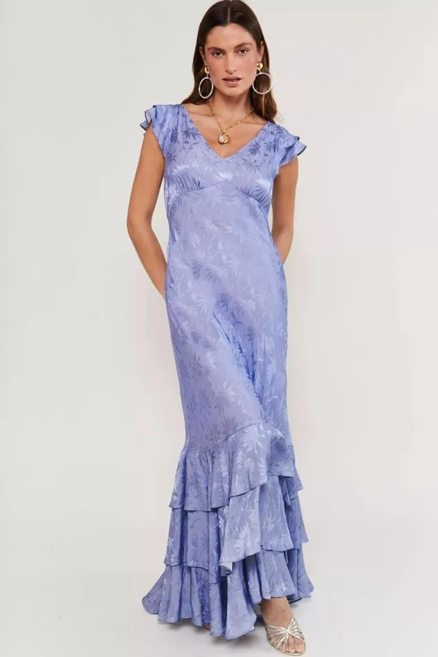 Rixo Dresses Women Ossy Jacquard Maxi Dress Daisy Jacquard Slate Blue