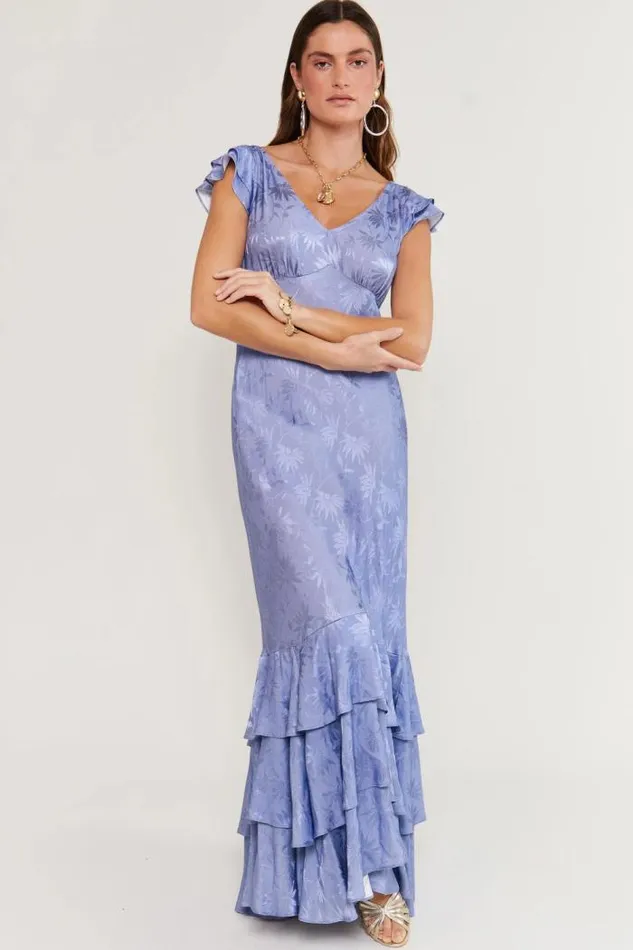 Rixo Dresses Women Ossy Jacquard Maxi Dress Daisy Jacquard Slate Blue