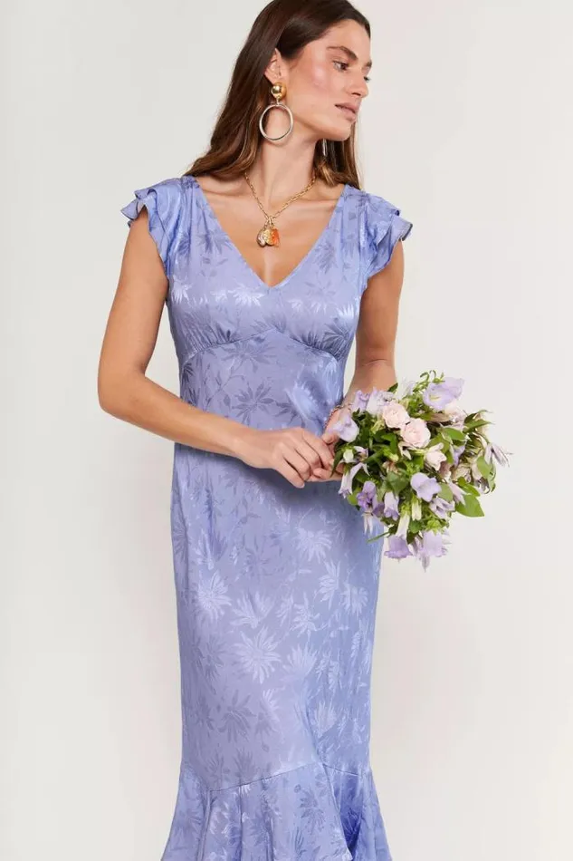 Rixo Dresses Women Ossy Jacquard Maxi Dress Daisy Jacquard Slate Blue
