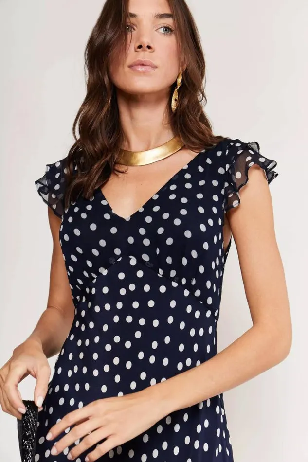 Rixo Dresses Women Ossy Silk Maxi Dress Scatter Spot Navy