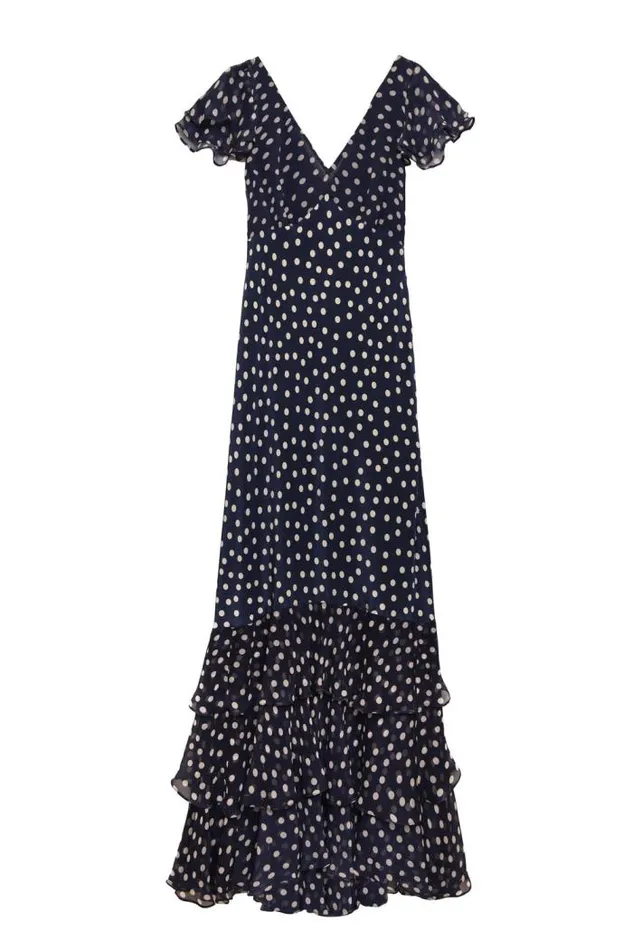 Rixo Dresses Women Ossy Silk Maxi Dress Scatter Spot Navy