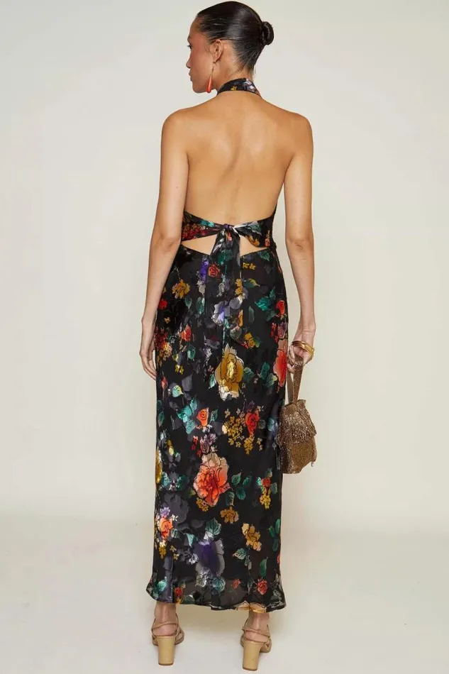 Rixo Dresses Women Pearl Silk Midi Dress Ombr Bloom Black