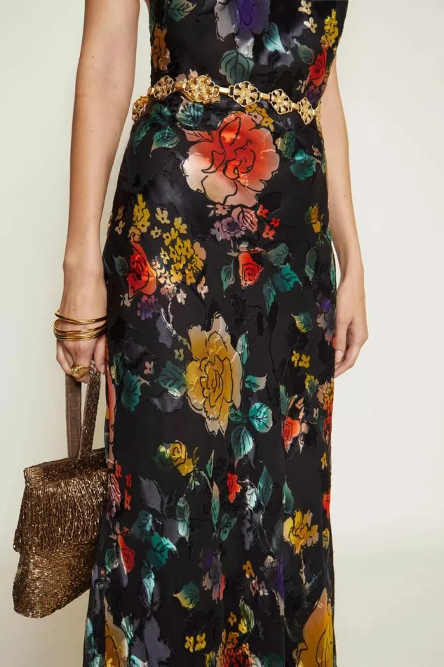 Rixo Dresses Women Pearl Silk Midi Dress Ombr Bloom Black