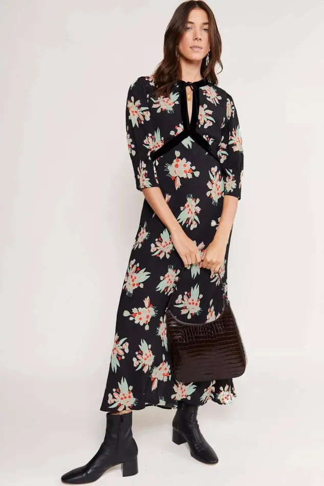 Rixo Dresses Women Petra Midi Dress Tulip Cloud Black