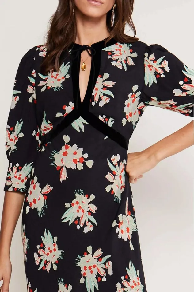 Rixo Dresses Women Petra Midi Dress Tulip Cloud Black