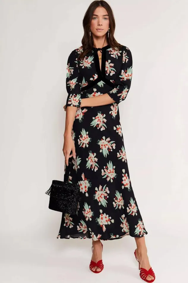 Rixo Dresses Women Petra Midi Dress Tulip Cloud Black