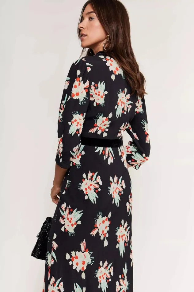 Rixo Dresses Women Petra Midi Dress Tulip Cloud Black