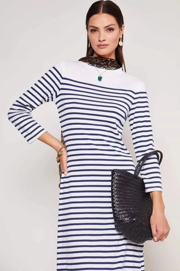 Rixo Dresses Women Raelyn Jersey Midi Dress Nautical Stripe Cream
