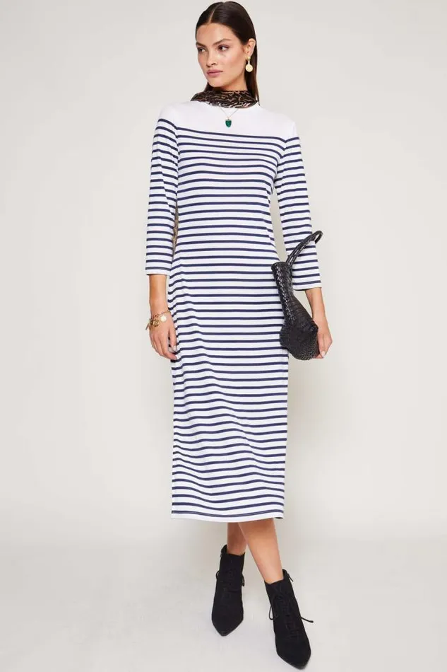 Rixo Dresses Women Raelyn Jersey Midi Dress Nautical Stripe Cream