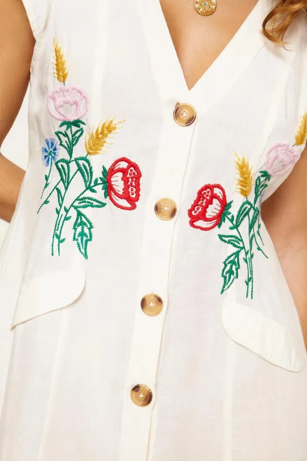 Rixo Dresses Women Raine Embroidered Dress Posy Embroidery Cream