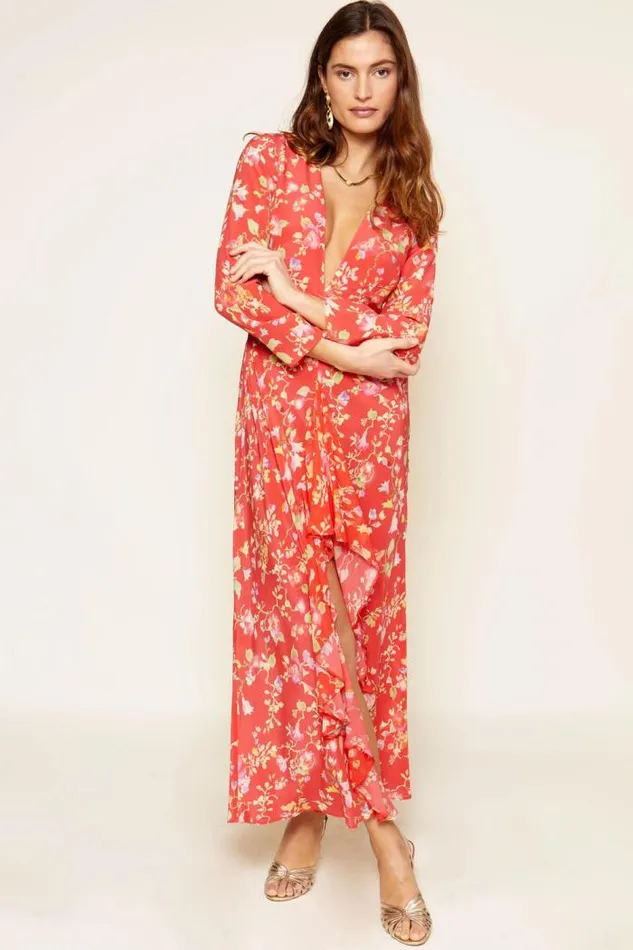 Rixo Dresses Women Rose Backless Midi Dress Waterblossom Red