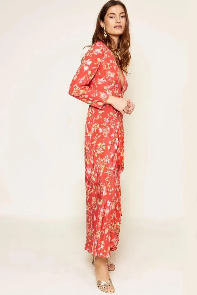 Rixo Dresses Women Rose Backless Midi Dress Waterblossom Red