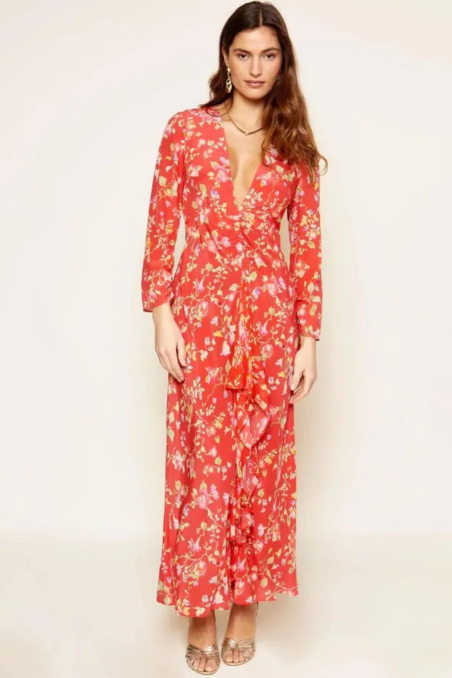 Rixo Dresses Women Rose Backless Midi Dress Waterblossom Red