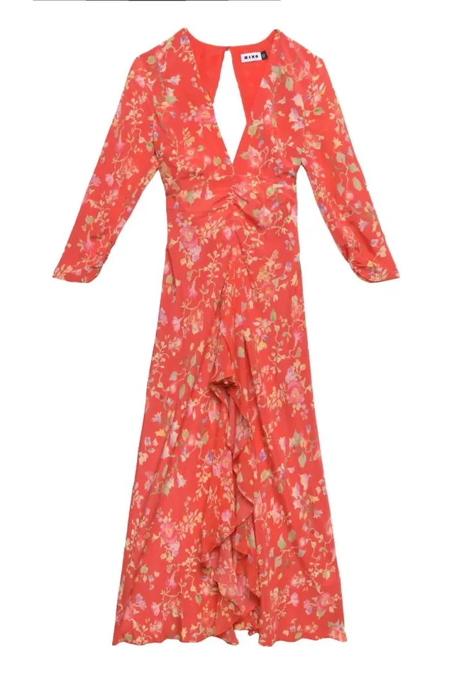Rixo Dresses Women Rose Backless Midi Dress Waterblossom Red