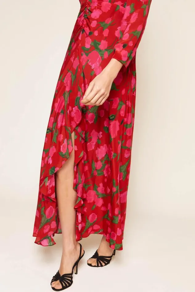 Rixo Dresses Women Rose Midi Dress Fontainhas Floral Red