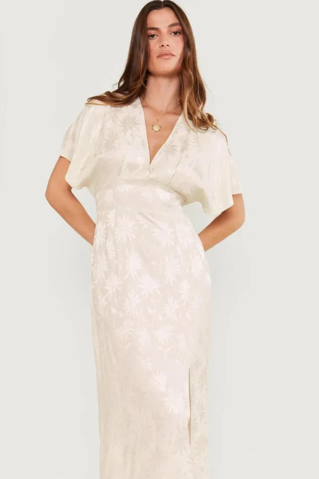 Rixo Dresses Women Sadie Jacquard Midi Dress Daisy Jacquard Cream