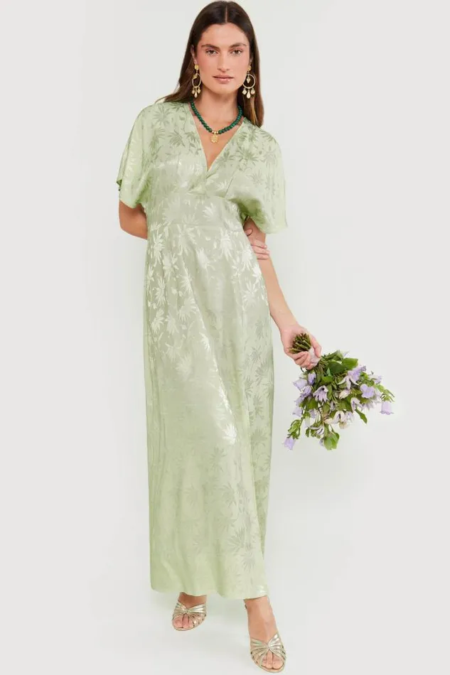 Rixo Dresses Women Sadie Jacquard Midi Dress Daisy Jacquard Sage