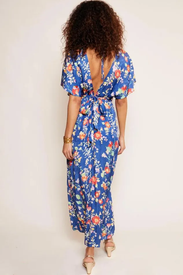 Rixo Dresses Women Sadie Satin Midi Dress Waterblossom Indigo