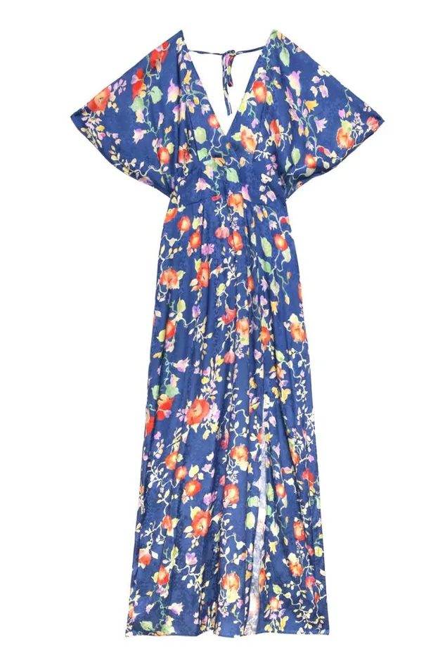 Rixo Dresses Women Sadie Satin Midi Dress Waterblossom Indigo