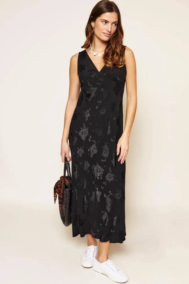 Rixo Dresses Women Sandrine Midi Dress Black Poppy Jacquard