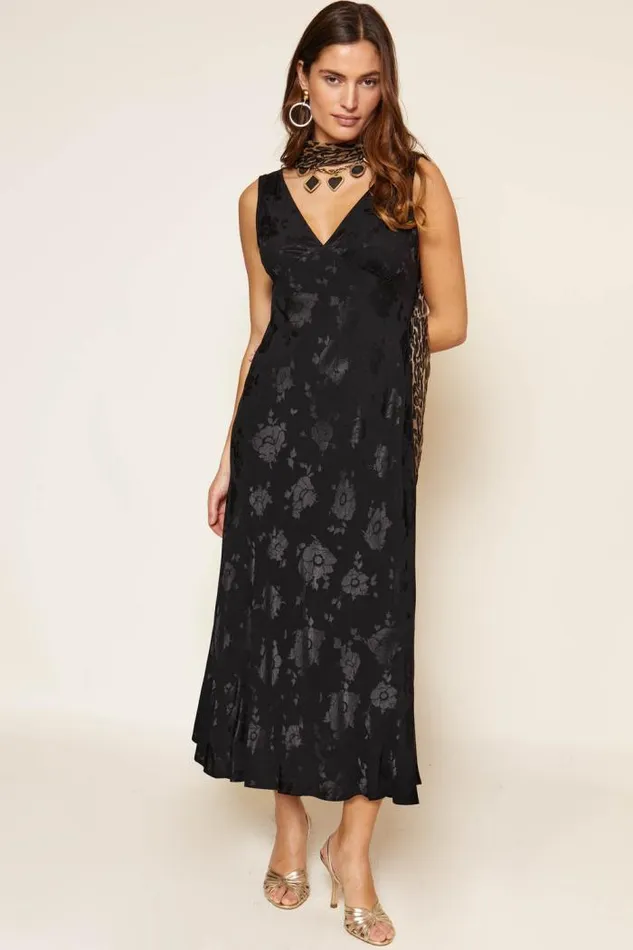 Rixo Dresses Women Sandrine Midi Dress Black Poppy Jacquard