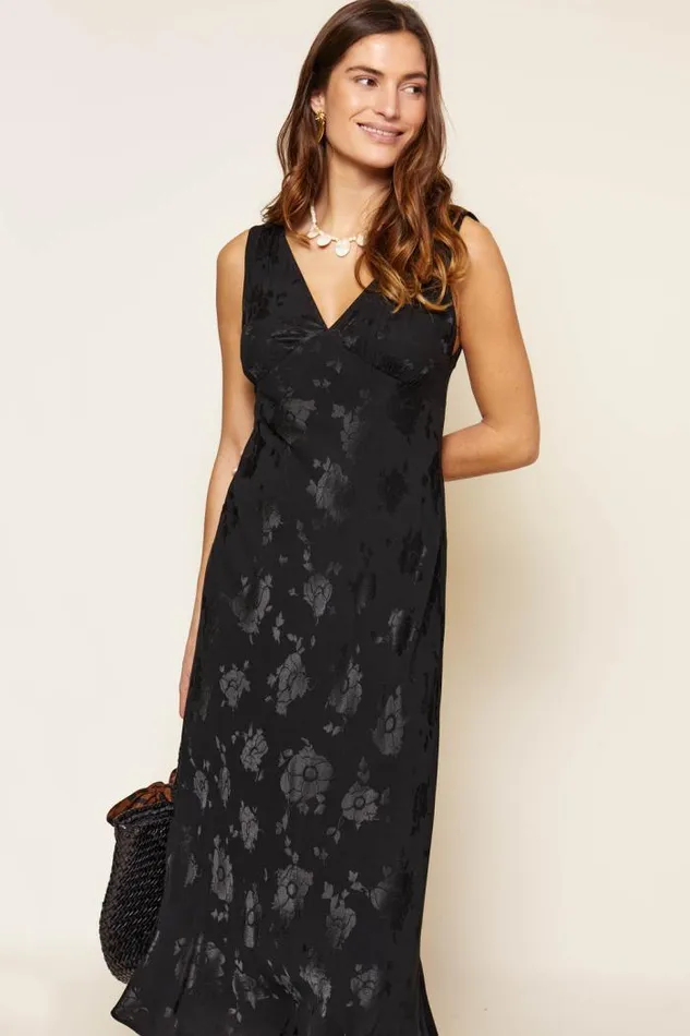 Rixo Dresses Women Sandrine Midi Dress Black Poppy Jacquard