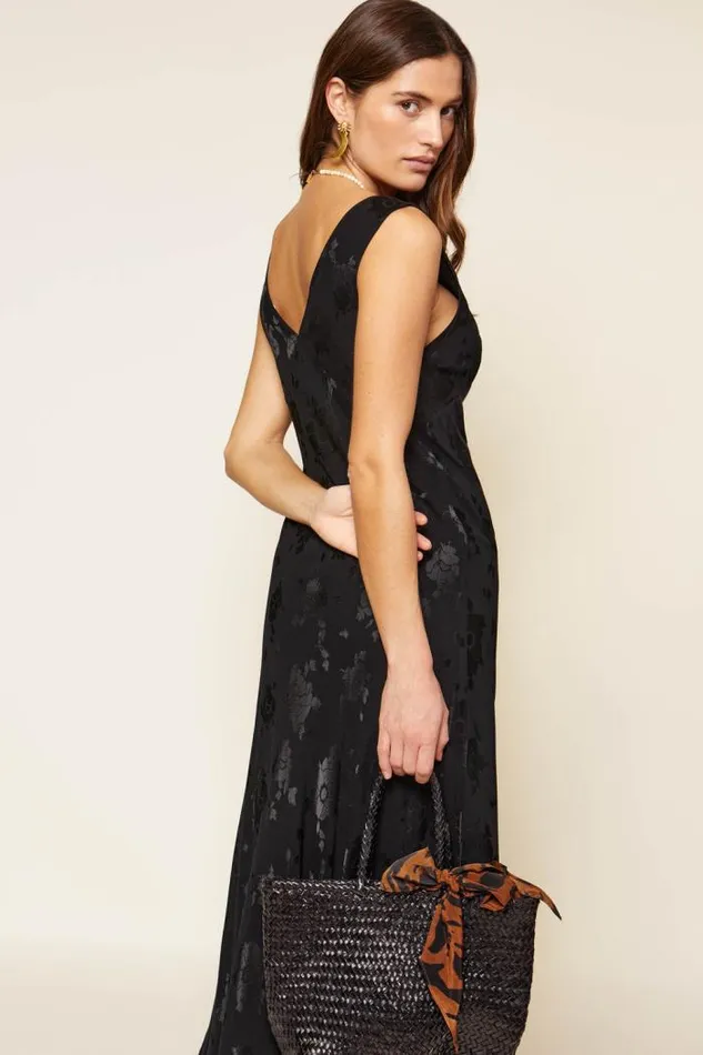 Rixo Dresses Women Sandrine Midi Dress Black Poppy Jacquard
