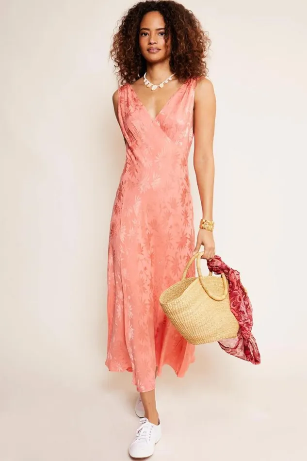 Rixo Dresses Women Sandrine Midi Dress Daisy Jacquard Coral