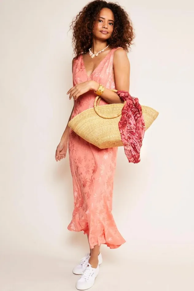 Rixo Dresses Women Sandrine Midi Dress Daisy Jacquard Coral