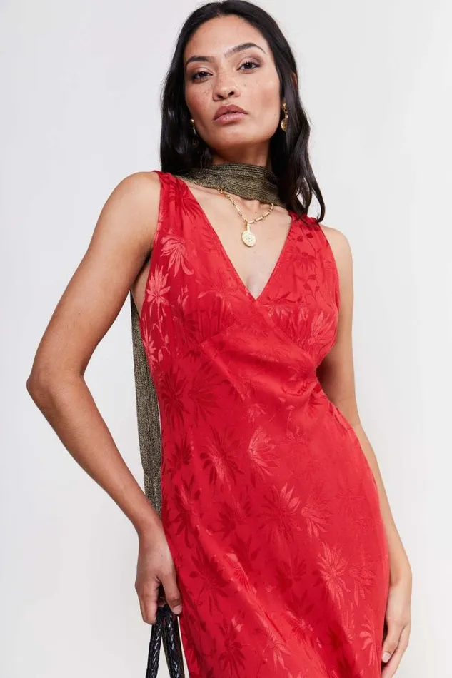 Rixo Dresses Women Sandrine Midi Dress Daisy Jacquard Red