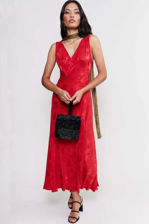 Rixo Dresses Women Sandrine Midi Dress Daisy Jacquard Red