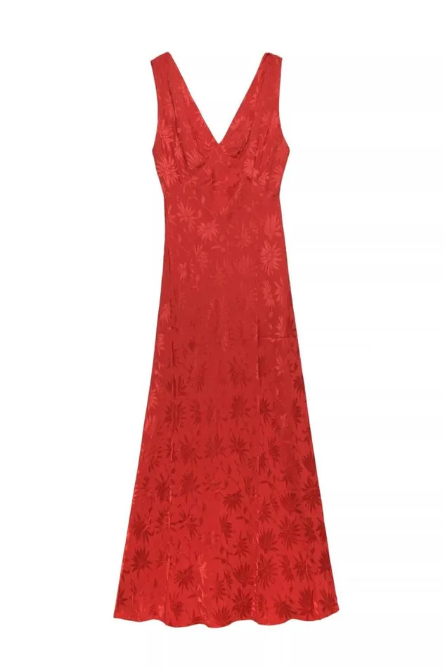 Rixo Dresses Women Sandrine Midi Dress Daisy Jacquard Red