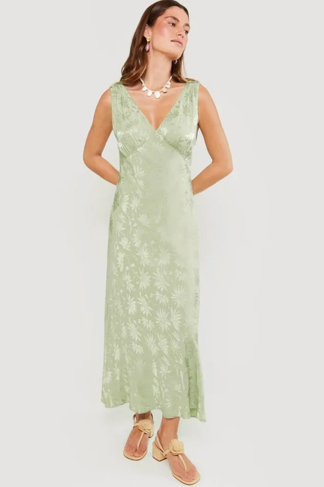 Rixo Dresses Women Sandrine Midi Dress Daisy Jacquard Sage