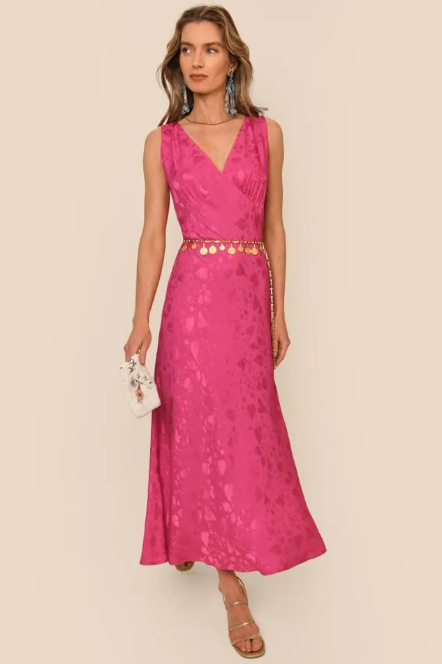 Rixo Dresses Women Sandrine Midi Dress Leaf Heart Pink
