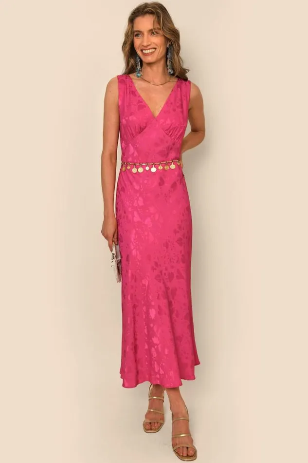 Rixo Dresses Women Sandrine Midi Dress Leaf Heart Pink