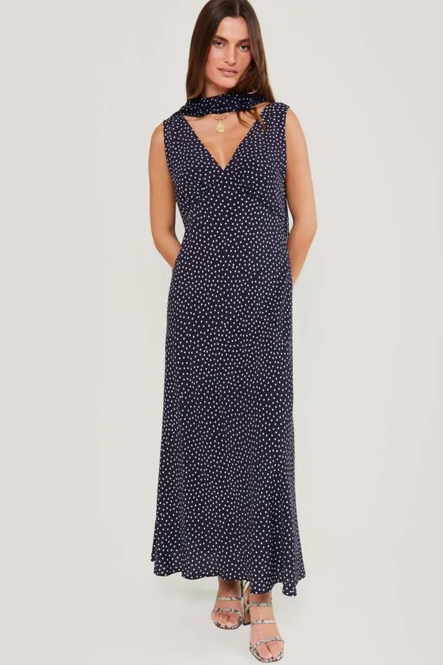 Rixo Dresses Women Sandrine Midi Dress Mini Navy Polka Dot