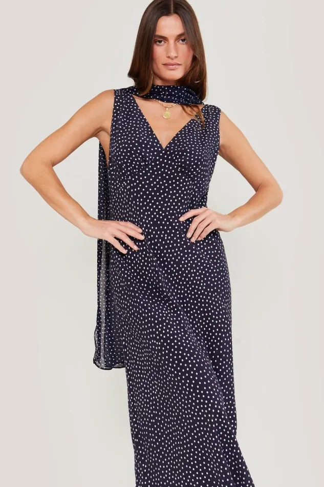 Rixo Dresses Women Sandrine Midi Dress Mini Navy Polka Dot