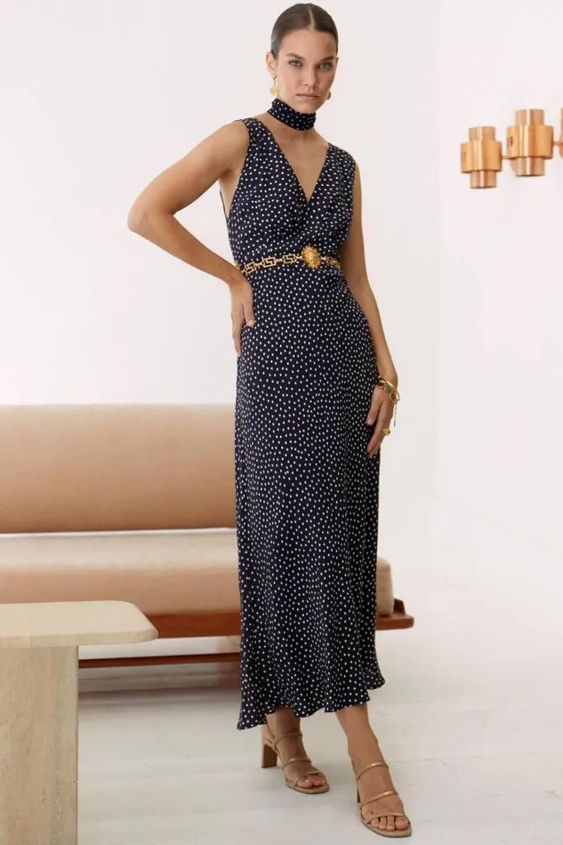 Rixo Dresses Women Sandrine Midi Dress Mini Navy Polka Dot