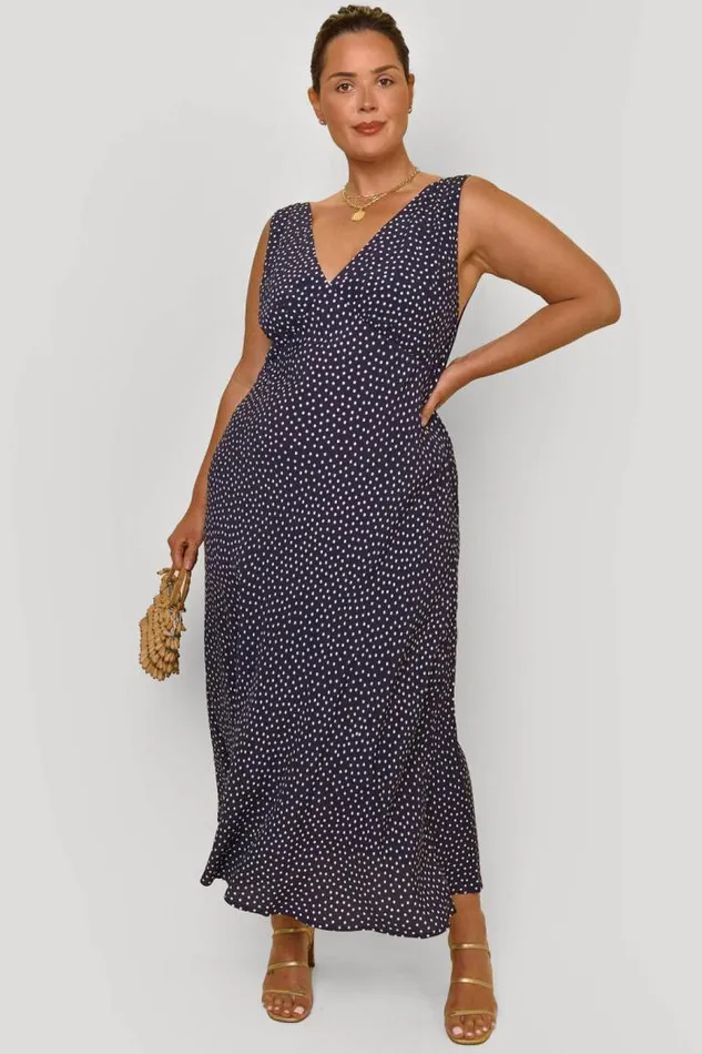 Rixo Dresses Women Sandrine Midi Dress Mini Navy Polka Dot