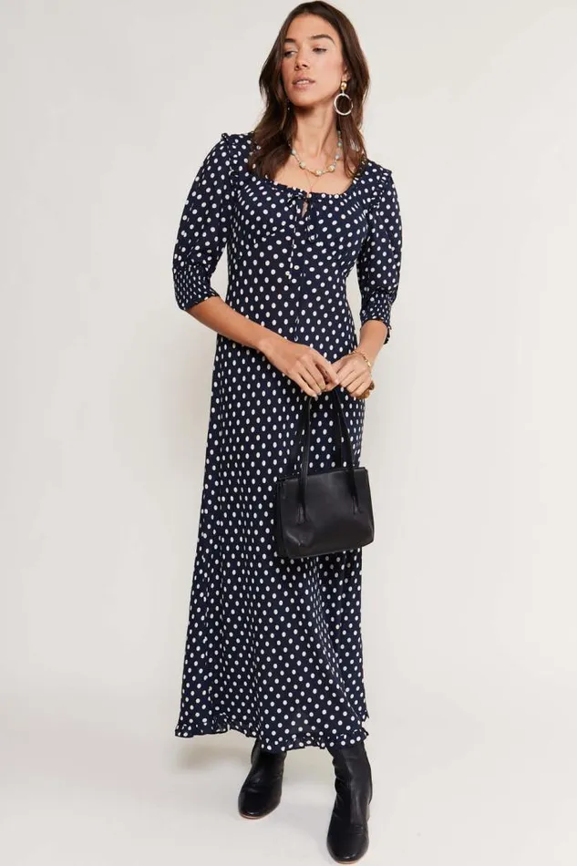 Rixo Dresses Women Sathya Midi Dress Bardot Spot Navy