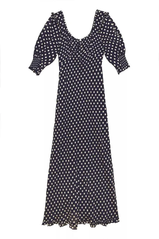 Rixo Dresses Women Sathya Midi Dress Bardot Spot Navy