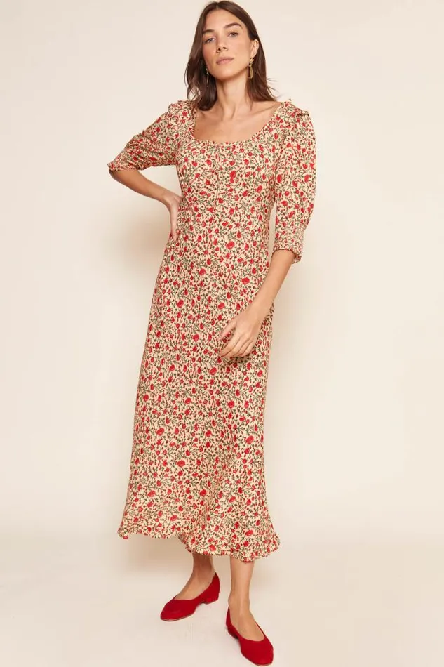 Rixo Dresses Women Sathya Midi Dress Ditsy Trail Cream