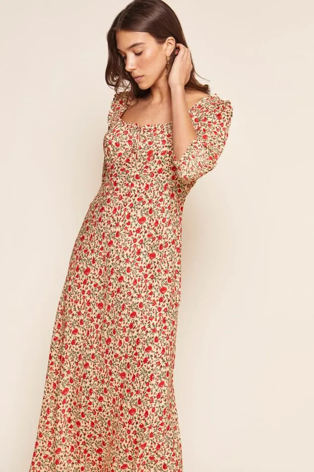 Rixo Dresses Women Sathya Midi Dress Ditsy Trail Cream