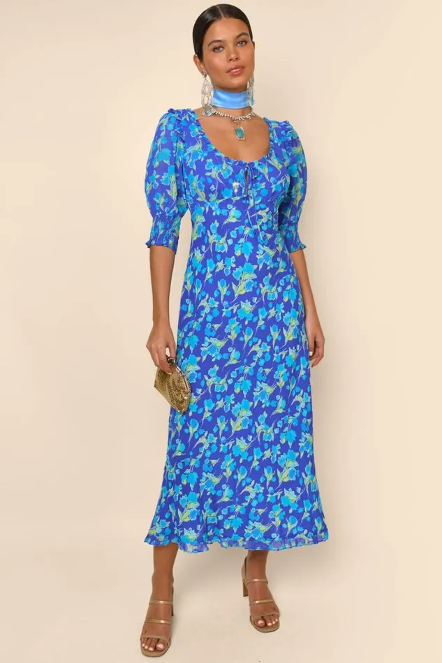 Rixo Dresses Women Sathya Midi Dress Fontainhas Floral Cobalt