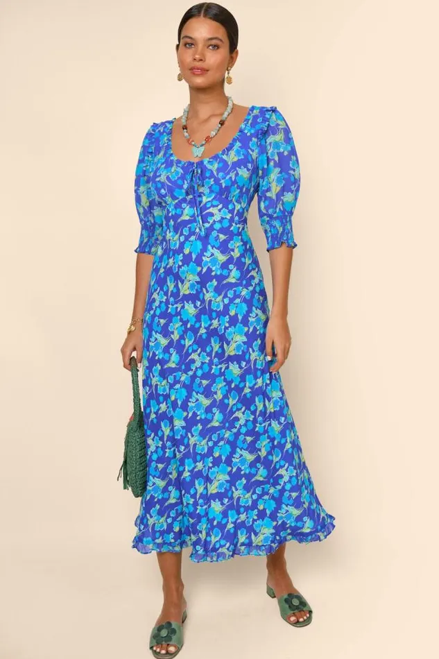 Rixo Dresses Women Sathya Midi Dress Fontainhas Floral Cobalt