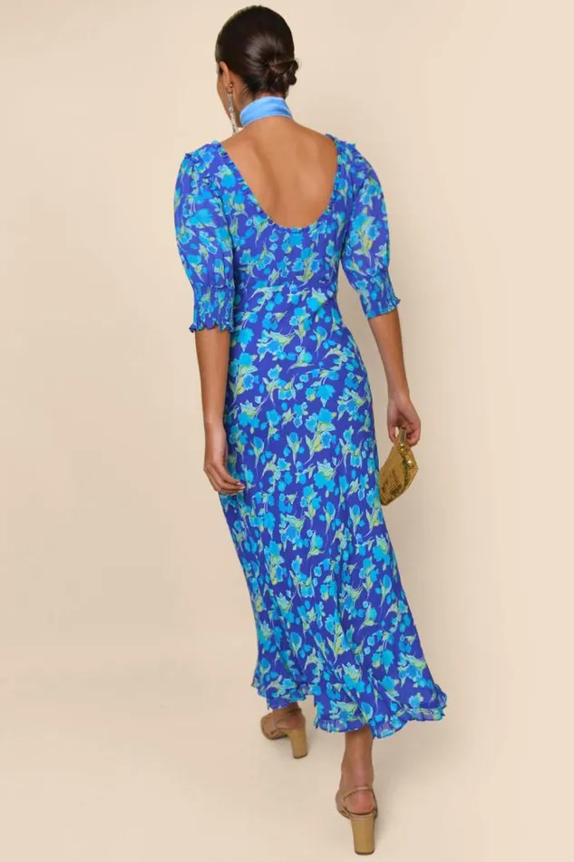 Rixo Dresses Women Sathya Midi Dress Fontainhas Floral Cobalt