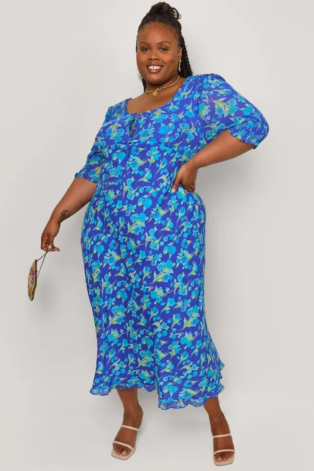 Rixo Dresses Women Sathya Midi Dress Fontainhas Floral Cobalt