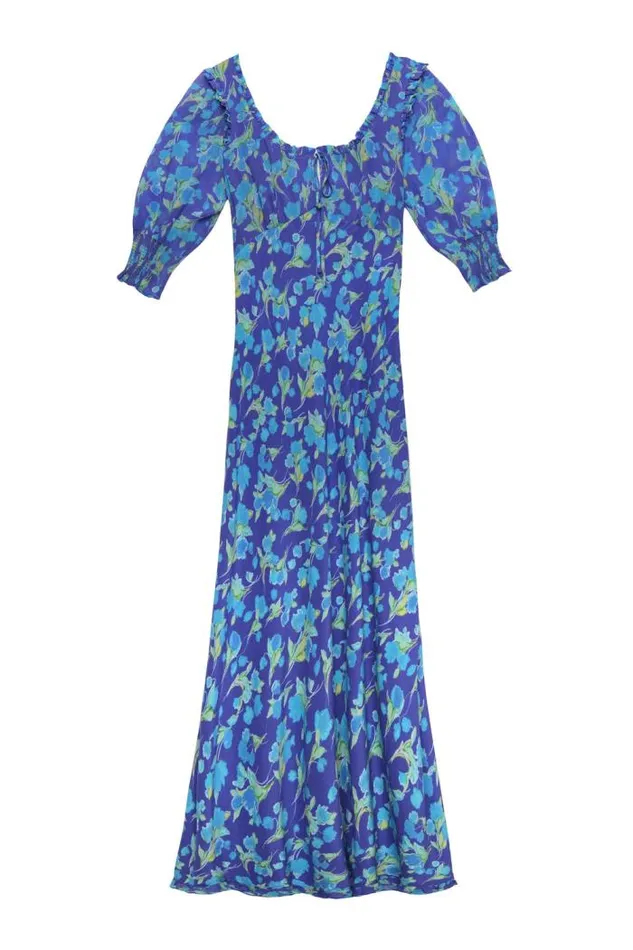 Rixo Dresses Women Sathya Midi Dress Fontainhas Floral Cobalt